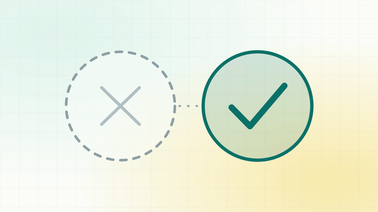 An unevidenced claim shown as a broken dashed circle beside a verified one marked with a tick