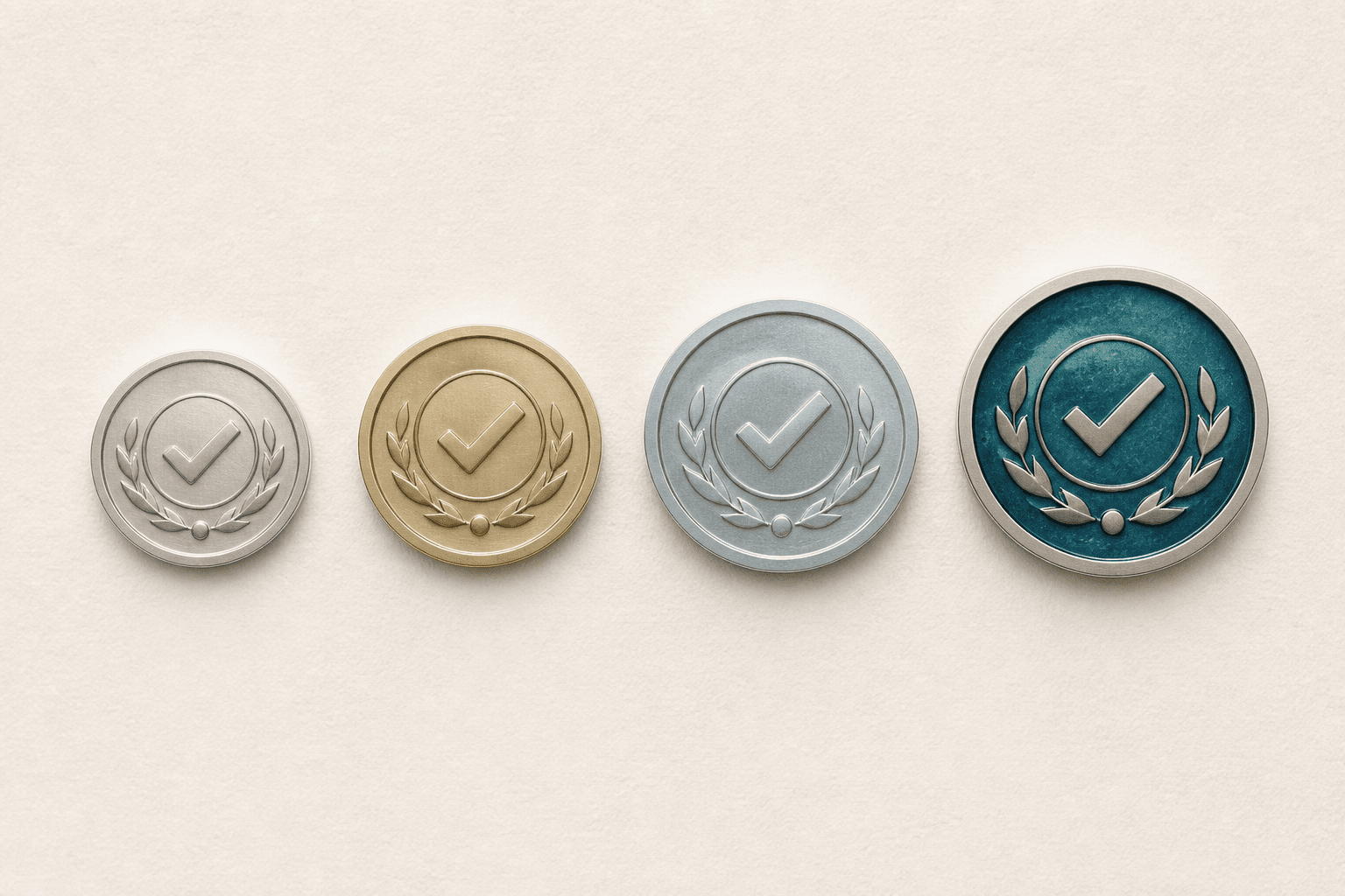 Four ascending certification medallions representing Silver, Gold, Platinum, and Diamond